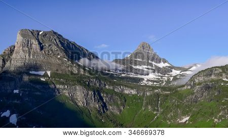 Wide Morning View Of Mt Clements And Reynolds Mtn In Glacier National Park
