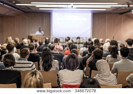 Business Speaker Giving A Talk At Business Conference Event.
