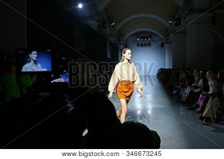 Kyiv, Ukraine - February 1, 2019: Model Presents A Creation By Designer Aliona Bettyar (brand A.m.g.