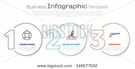 Set Line Lifebuoy, Floating Buoy On The Sea And Fishing Harpoon. Business Infographic Template. Vect