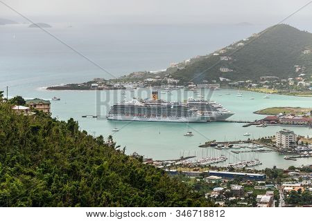 Road Town, Tortola, Bvi - December 16, 2018: Cruise Ships Riviera And Costa Magica Moored In Road Ha