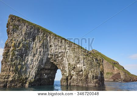 Faroe Islands Coastline Landscape In Vagar Island On Sunny Day