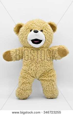Beige Toy Plush Teddy Bear Isolated On White Background