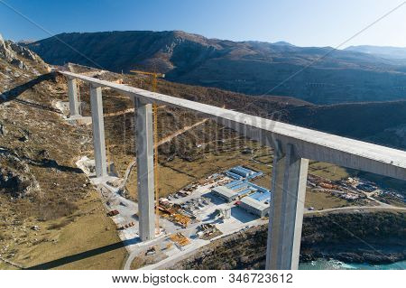 Construction Of Bridge Of A New Highway Through The Moraca Canyon In Montenegro