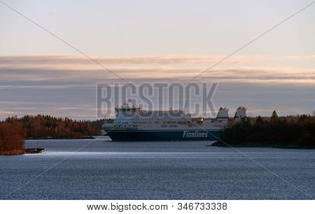 22 April 2019, Stockholm, Sweden. High-speed Passenger And Car Ferry Of The Finnish Shipping Concern