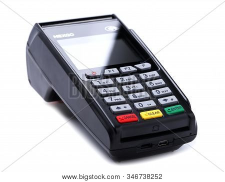 Barcelona, Spain, - January 17, 2020: Nexgo G3 Pos Terminal Isolated Over White Background
