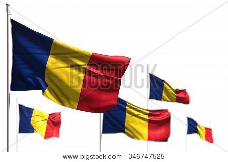 Pretty Any Feast Flag 3d Illustration
 - Five Flags Of Romania Are Wave Isolated On White - Image Wi