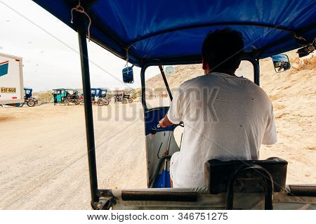 Peru, Mancora - December, 2019 Inside Tuk Tuk On Street In Latin America