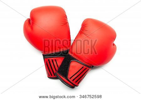 Pair Of Red Boxing Gloves Isolated On White Background. Fighting Concept. Mock Up