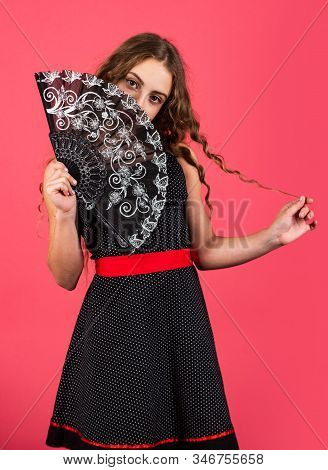 Retro Girl Use Fan. True Lady Cover Her Face. Vintage Portrait. Carnival Or Masquerade. Theatre Perf