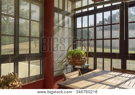 Sunny Table Overlooking The Garden Of The House