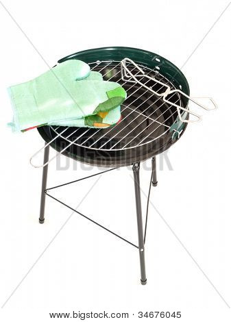 Grill grill tænger og tynd-isolerede handsker skudt på hvidt
