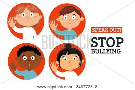 Stop Bullying In School Concept. Verbal, Social, Physical, Cyberbullying