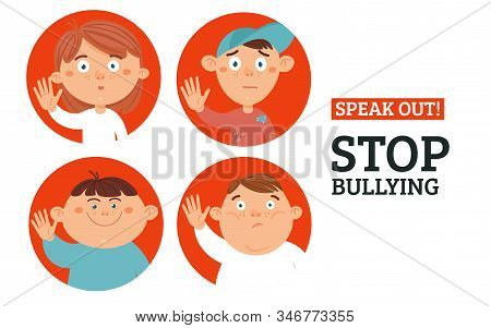 Stop Bullying In School Concept. Verbal, Social, Physical, Cyberbullying