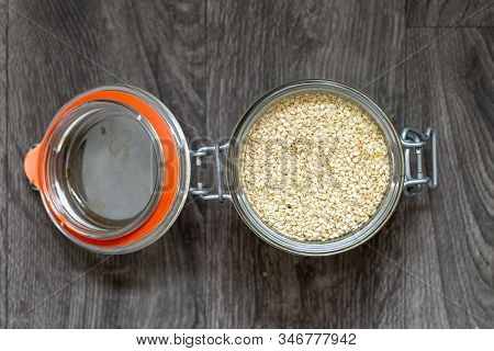 Sesame Seeds In Glass Food Strorage Jar
