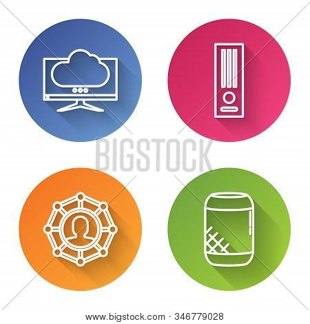 Set Line Computer Monitor Screen, Video Game Console, Project Team Base And Voice Assistant. Color C