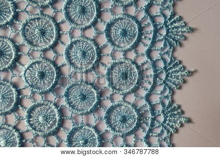 Sky Blue Crochet Lace Edge On Neutral Background