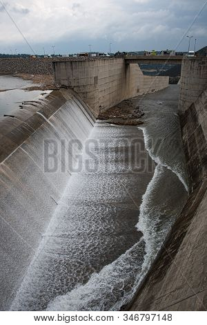 The Overflow Of The Dam Of Kouris Which Is The Largest Dam In Limassol District,  Cyprus.