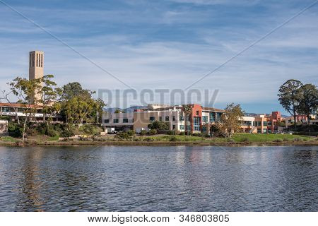 Goleta, Ca, Usa - January 2, 2020: Ucsb, University California Santa Barbara. Storke Bell Tower And 