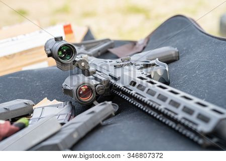 Modern Ar15 Rifle With A Sight Aim