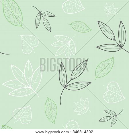 Green, White, Grey Leaves Texture Vector Seamless Pattern. Great For Spring And Summer Backgrounds, 
