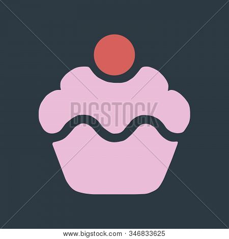Cupcake Pink And White Logo. Cake With Cherry Illustration.