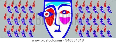 Sylized Abstract Portrait Of A Man And Bird Feathers On A Background. Vector Illustration