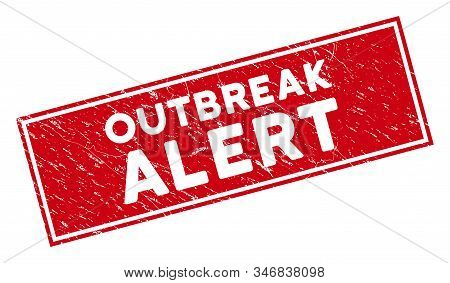 Outbreak Alert Watermark With Frame. Red Vector Rectangle Scratched Watermark With Outbreak Alert Ph