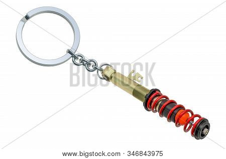 Car Shock Absorber Keychain, 3d Rendering Isolated On White Background