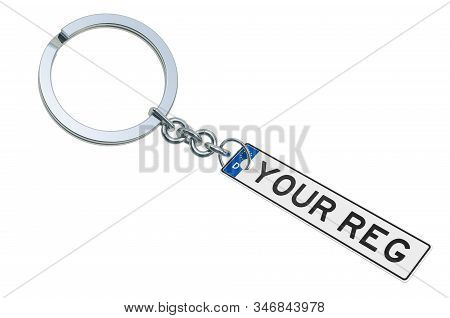 Car Number Plate Keychain, 3d Rendering Isolated On White Background