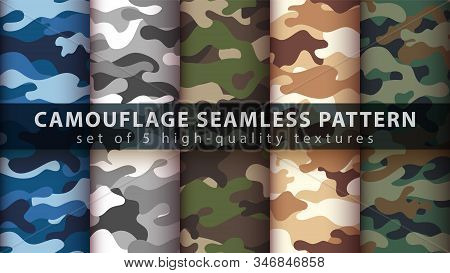 Set Camouflage Military Seamless Pattern. Hand Draw