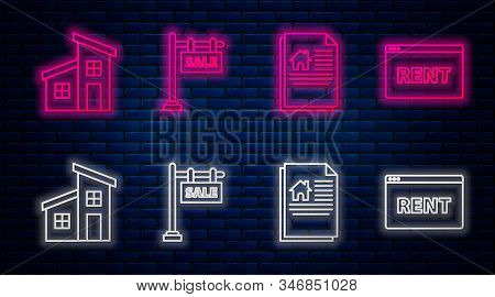 Set Line Hanging Sign With Text Sale, House Contract, House And Hanging Sign With Text Online Rent. 