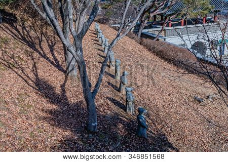 Daejeon, South Korea; January 16, 2020: Twelve Concrete Animal Like Statues Representing Twelve Guar