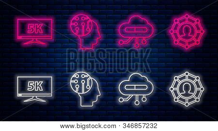 Set Line Human Brain As Digital Circuit Board, Internet Of Things, Monitor Display With 5k Video And