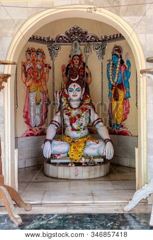 Indian Domestic Temple With Lord Shiva, Lord Krishna And Lord Durga For Regular Worship