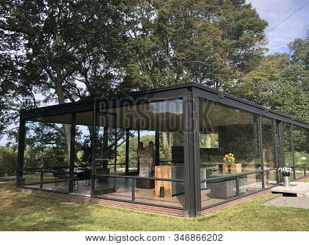 New Canaan, Ct - Oct 2: The Glass House By Philip Johnson In New Canaan, Connecticut, As Seen On Oct
