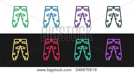 Set Line Camouflage Cargo Pants Icon Isolated On Black And White Background. Vector Illustration