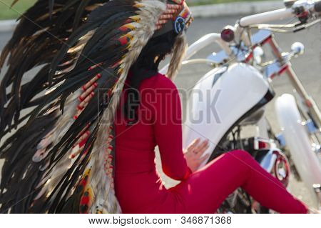 Girls In Indian Costumes And A Luxury Motorcycle