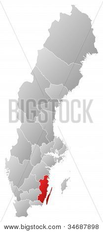 Kartta Ruotsi, Kalmar County korostettuna