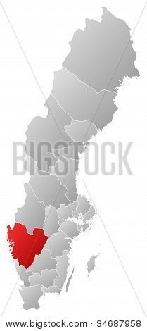 Map Of Sweden, Västra Götaland County Highlighted