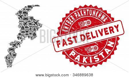 Transportation Collage Khyber Pakhtunkhwa Province Map And Corroded Stamp Watermark With Fast Delive