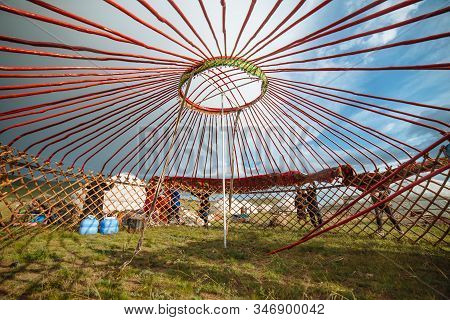 Close Up Image Of A Yurt Ceiling In Mongolia