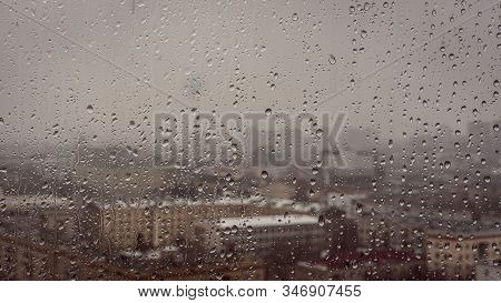 Gloomy Rainy Day In A Winter Cold City