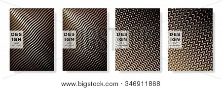 Abstract Background Flat Waves Set Gold