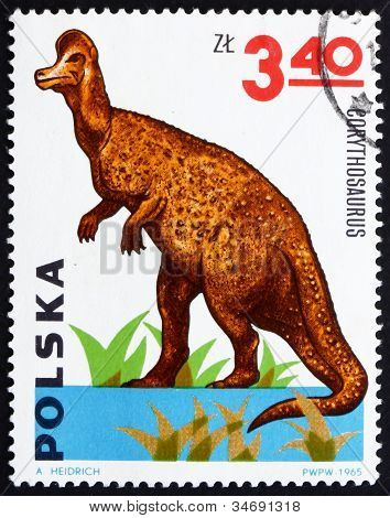 Francobollo Polonia 1965 Corythosaurus, dinosauro