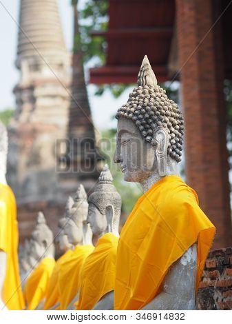 Stucco Buddha Images In The Ayutthaya Period Enshrined At The Wat Yaichaimongkol, Buddhist Temple