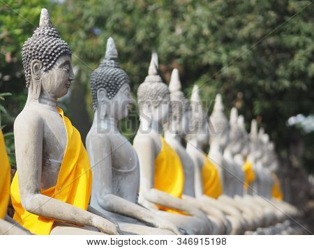 Stucco Buddha Images In The Ayutthaya Period Enshrined At The Wat Yaichaimongkol, Buddhist Temple