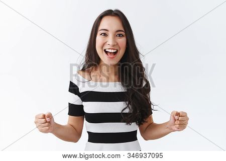 Luky, Enthusiastic Good-looking East-asian Brunette Girl Motivated, Determined Win, Clench Fists Emp