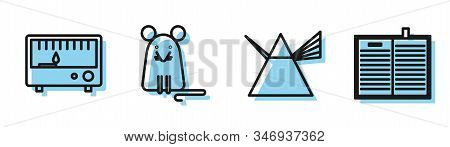 Set Line Light Rays In Prism, Electrical Measuring Instruments, Rat And Open Science Book Icon. Vect
