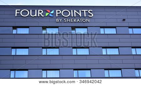 Warsaw, Poland. 24 January 2020. Sign Four Points By Sheraton. Company Signboard Four Points By Sher